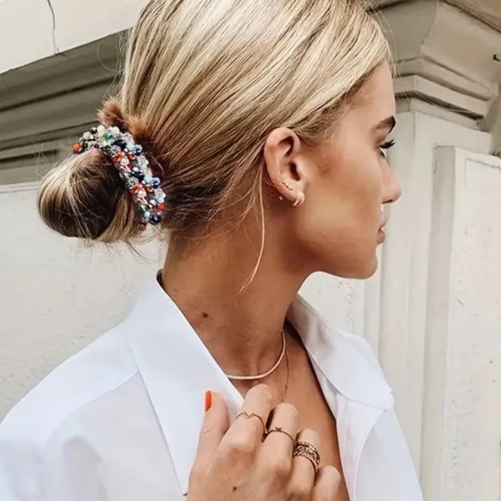 Multicolor Crystal Pearl Embellished Beaded Hair Tie Hair Band Bracelet